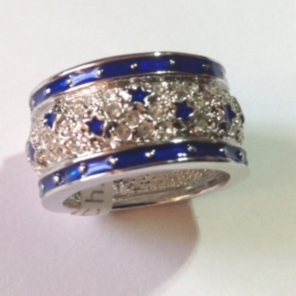 Blue Enamel CZ Stars Band Ring